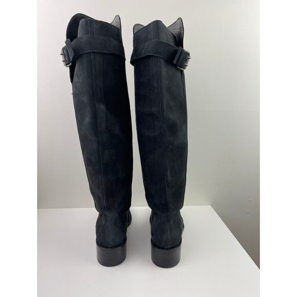 FENDI Black Nubuck Leather Knee High Riding Boots Almond Toe Heel Size 38 ITALY - Picture 8 of 14